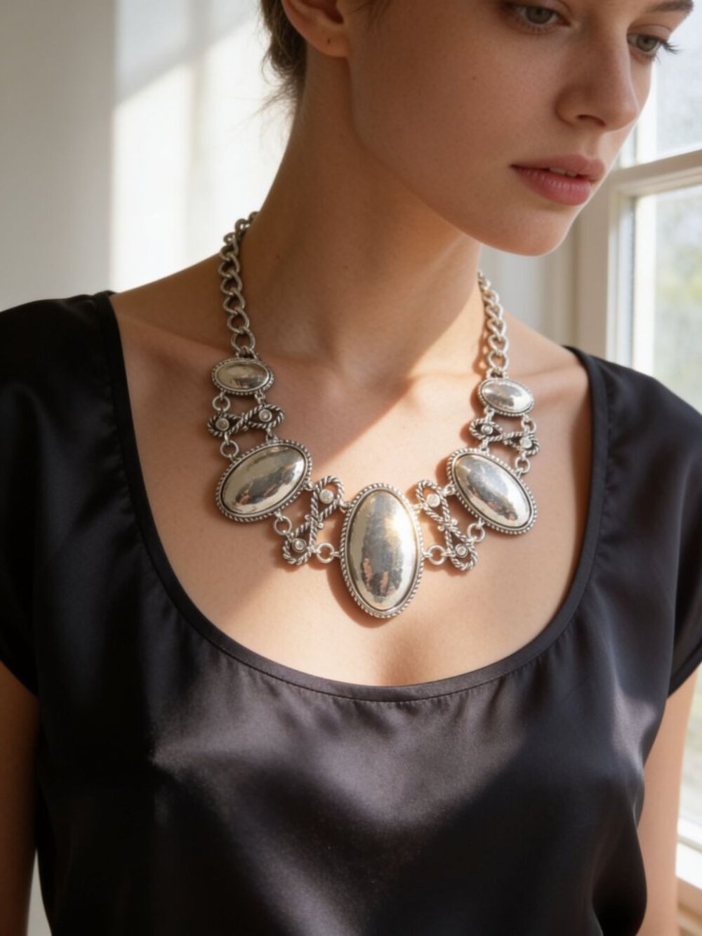 Vintage Napier Artisan Silver-Tone Statement Necklace